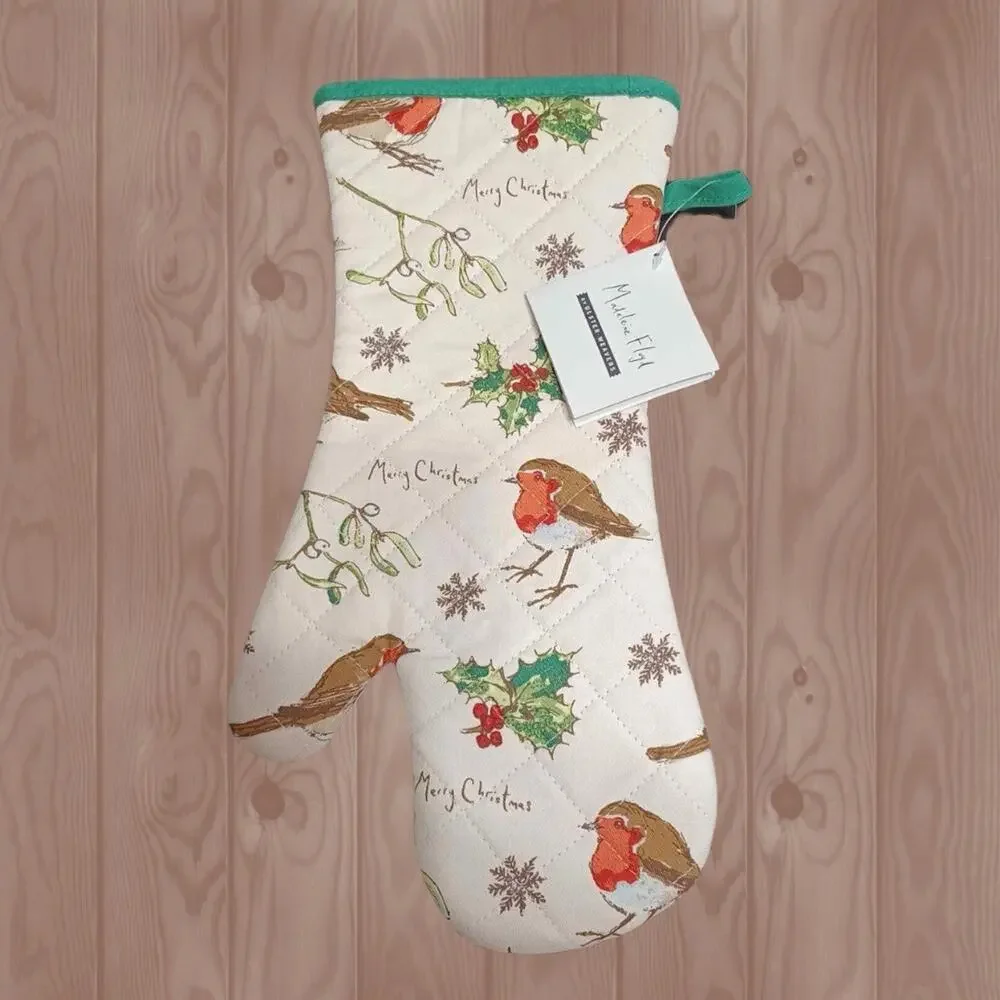 Ulster Weavers Madeleine Floyd Robins & Holly Christmas Gauntlet Oven Mitt NEW
